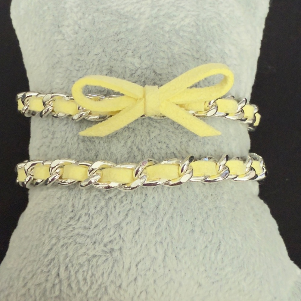 SHOPMIKAYLOVE Limoncello Yellow Suede Wrap Bracelet Set Silver Boho Jewelry